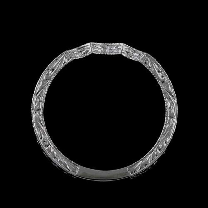 Triple Curved Band Engraved Milgrain Wedding Ring Contour Etsy