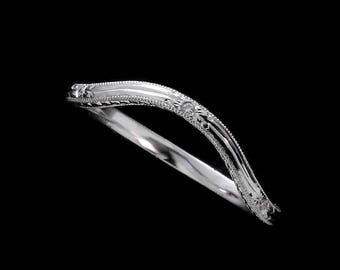 Deep Curved Band, Contour Wedding Ring, Spread Out Diamond Wedding Band, Hand Engraved Thin Band, Delicate Gold Platinum Palladium 1.6mm