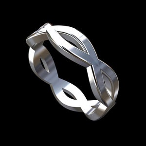Infinity zilveren herenring, gedraaide herentrouwring, Eternity gevlochten herentrouwring, liefdesknoop herenring 5,5 mm, gespleten ring