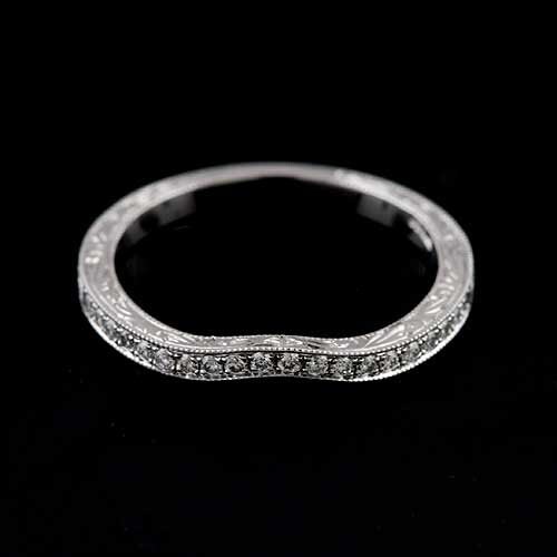 Platinum and Diamond Curved Hand Engraved Wedding Band - Etsy