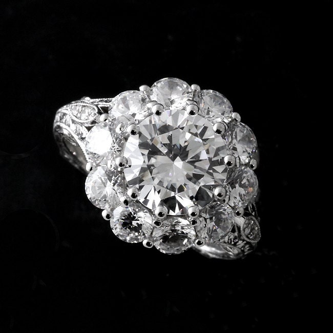 Moissanite Engagement Ring Flower Halo Diamond Ring 8.5mm | Etsy
