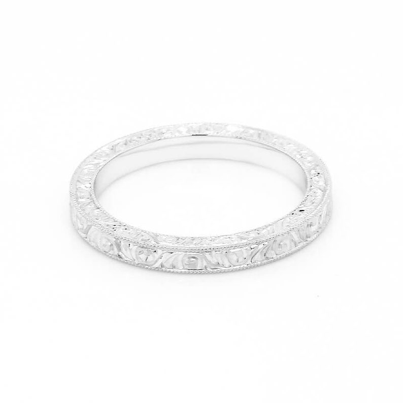 Silver Engraved Wedding Band Art Deco Style Wedding Band Etsy