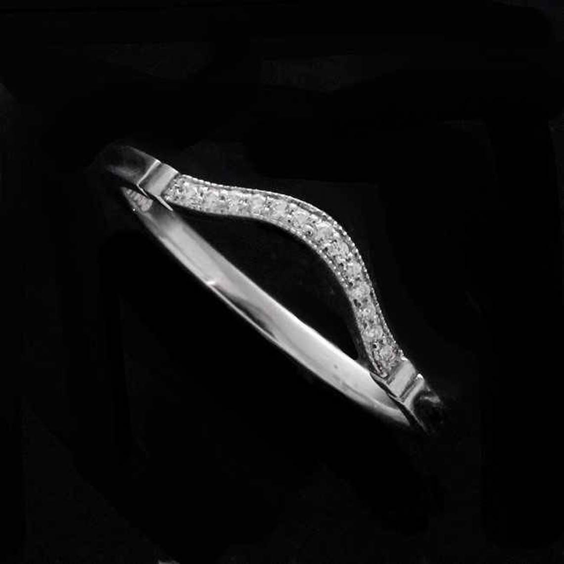 Curved Diamond Wedding Band Contour Milgrain Wedding Ring Etsy
