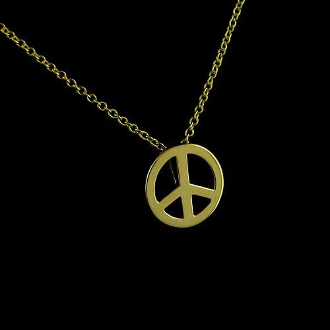 Small Gold Peace Sign Necklace Peace Sign Charm Pendant Etsy