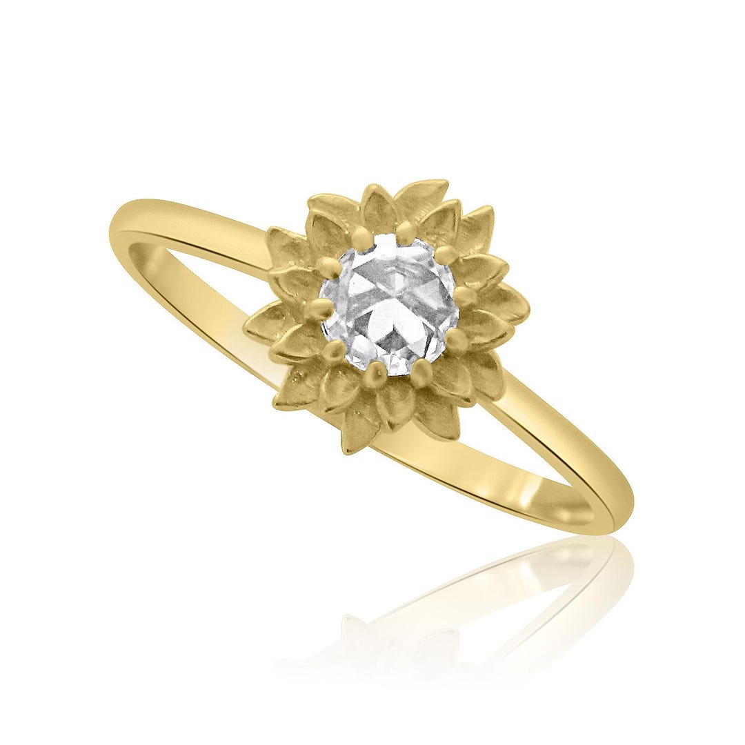 Sunflower Diamond Engagement Ring, Rose Cut Diamond Proposal Ring ...