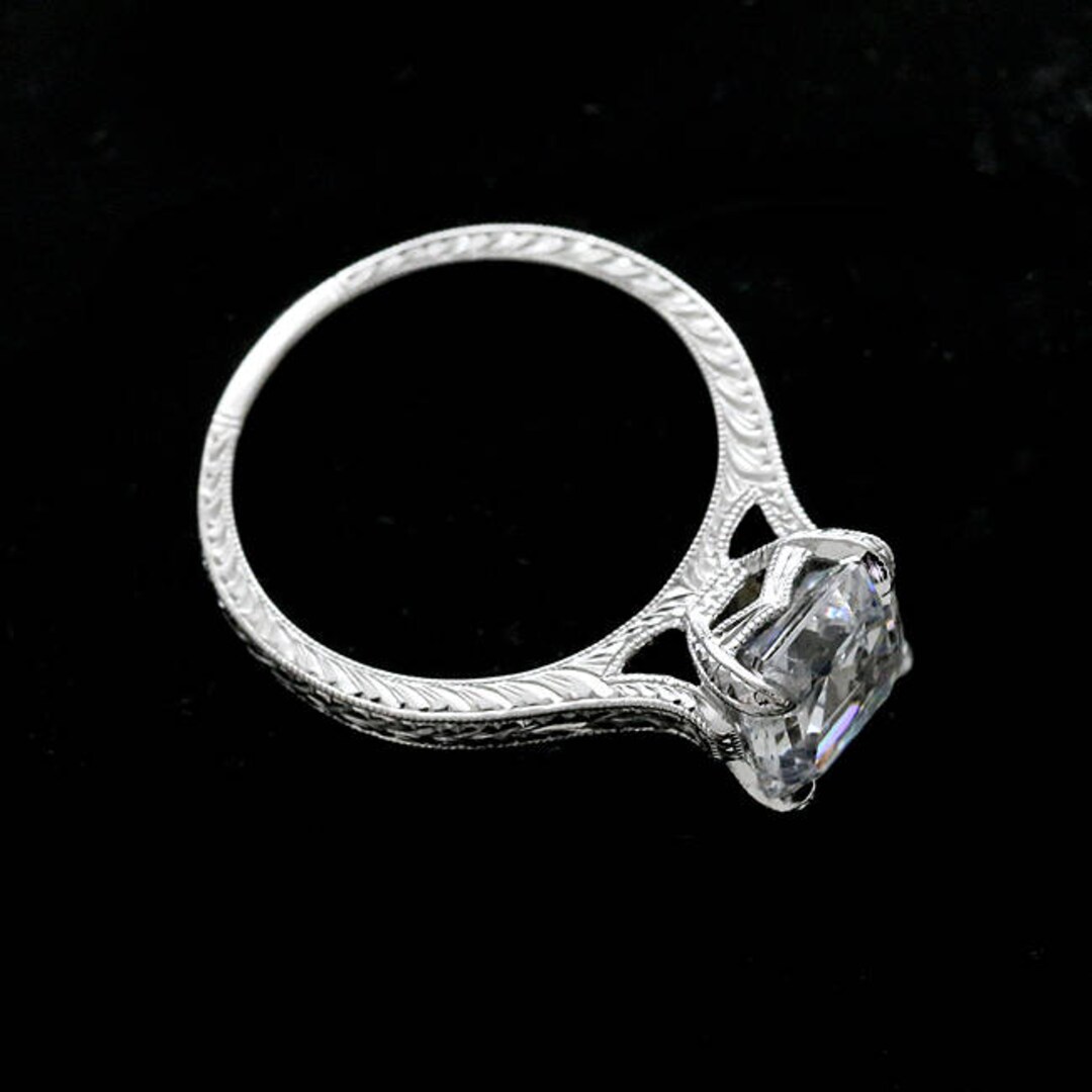 Asscher Moissanite Ring Vintage Style Engagement Ring - Etsy