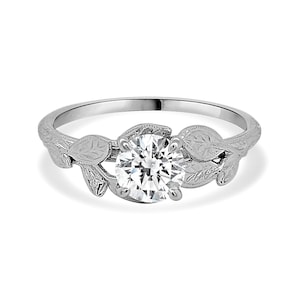 Nature Inspired Ring, Leaf Engagement Ring, Gold Moissanite Ring, Solitaire Non Traditional Ring, Organic Unique Gold Leaves Ring