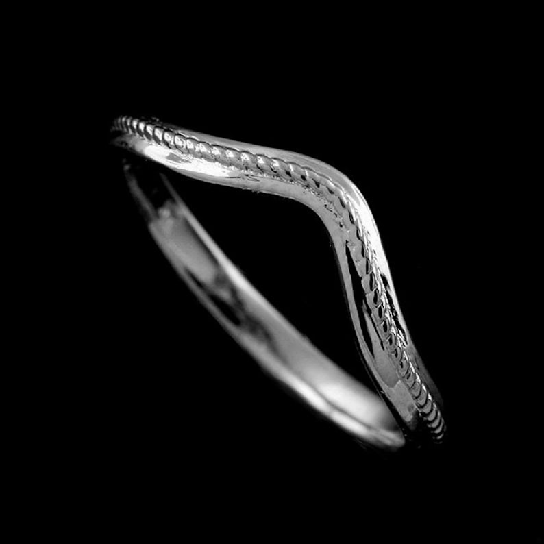 Plain Curved Wedding Ring, Contour Women's Wedding Band, Twisted Swirl Design Curved Solid Gold Wedding Ring, Matching Wedding Band 2.1mm image 1