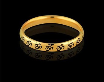 OM AUM Wedding Ring, Gold Eternity Om Band, Religious Wedding Band, Black Painting Ring, Unisex Wedding Band,Antique Finish Anniversary Ring