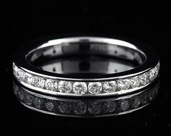 Channel Diamond Band, Diamond Wedding Ring, Women's 18K Gold Platinum Eternity Band, Conflict Free Round Diamonds Bridal Ring 2.9mm