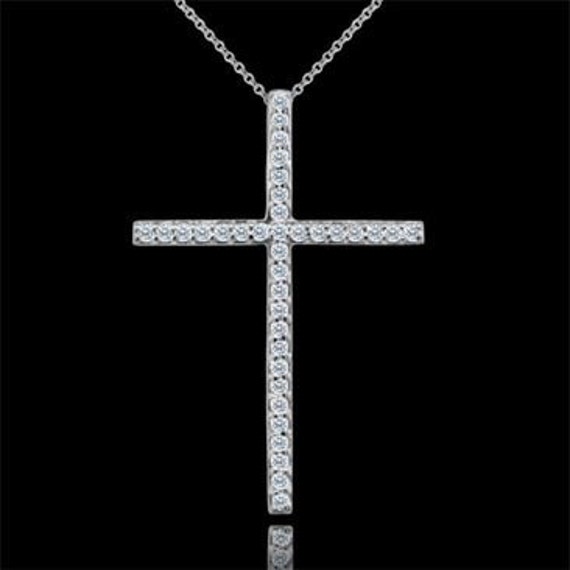 The World Jewelry Center 14k Yellow Gold CZ Religious Cross Pendant with 1.6mm Cable Chain Necklace 