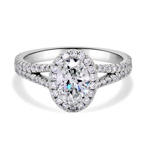 Contemporary Oval Diamond Halo Engagement Ring, Modern Split Shank Diamond Ring, Elegant Diamond Engagement Ring OroSpot