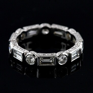 Baguette Wedding Ring Hand Engraved Eternity Wedding Band | Etsy