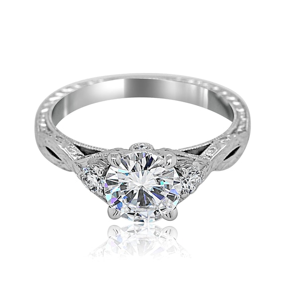 Braided Diamond Ring Round Moissanite Engagement Ring Hand Engraved Vintage Ring Intertwining Proposal Ring Gold Platinum Etsy UK