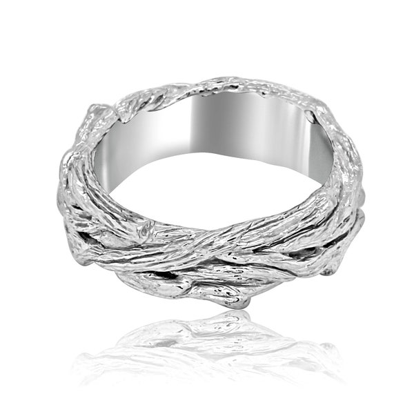 Tree Men's Band, Unique Men's Wedding Ring, Organic Sculptured Men's Ring, Nature Inspired Silver Men's Ring, Hand Crafted Wedding Ring 7mm