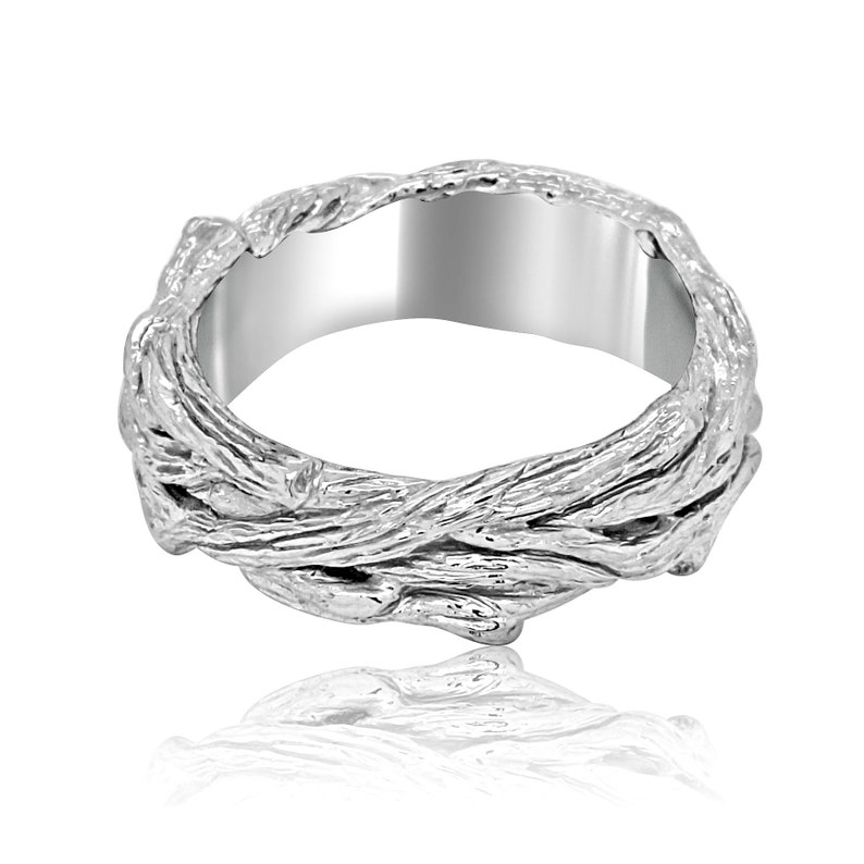 Tree Men's Band, Unique Men's Wedding Ring, Organic Sculptured Men's Ring, Nature Inspired Silver Men's Ring, Hand Crafted Wedding Ring 7mm image 1