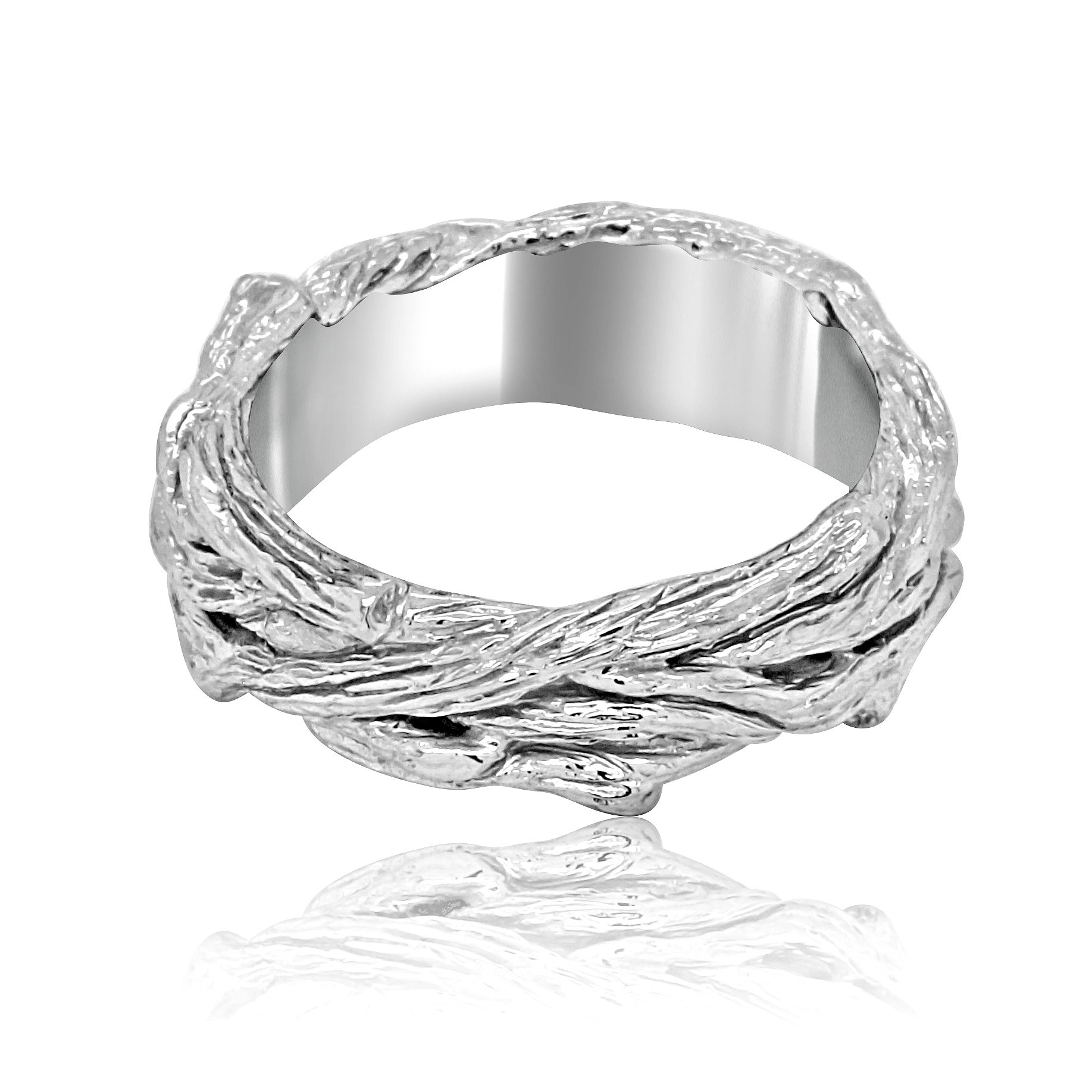 Sterling Silver Tree Bark Wedding Band