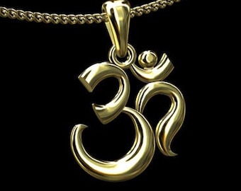 OM AUM Gold Pendant, OM 3D Solid Gold Charm, Religious Symbol Necklace, Hinduism Sacred Symbol