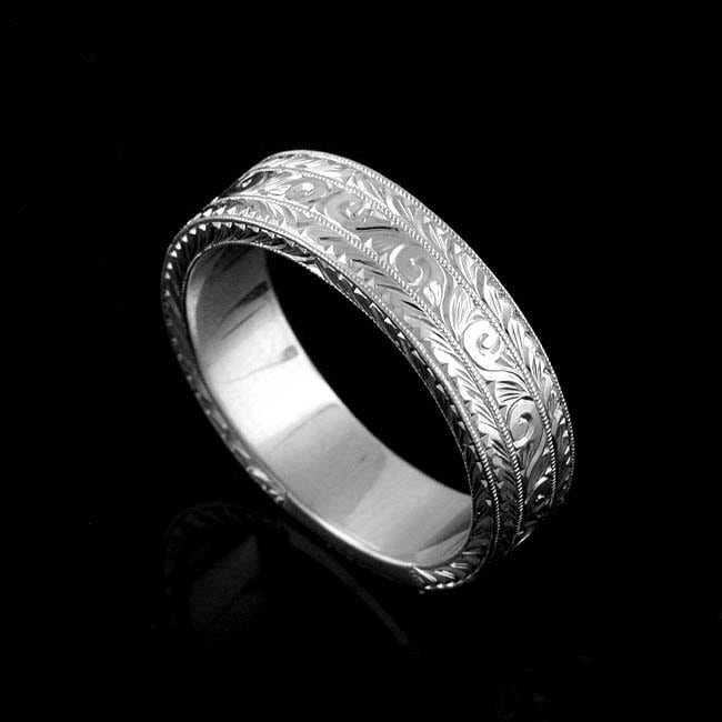 Art Deco Men's Ring Flat Hand Engraved Men's Wedding - Etsy