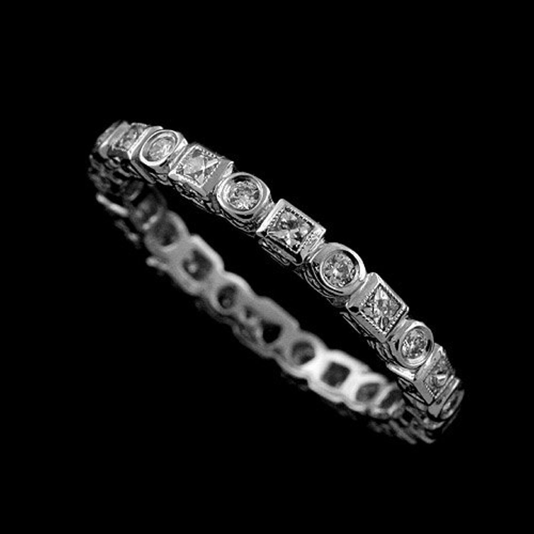 French Cut Diamond Band Square Diamond Wedding Ring Eternity - Etsy