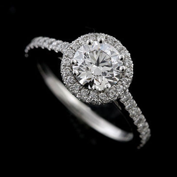 Diamond Halo Engagement Ring Setting Cut Down Micro Pave Diamond