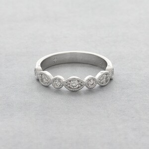 Diamond Half Way Milgrain Marquise Wedding Ring Gold Platinum 3.2mm
