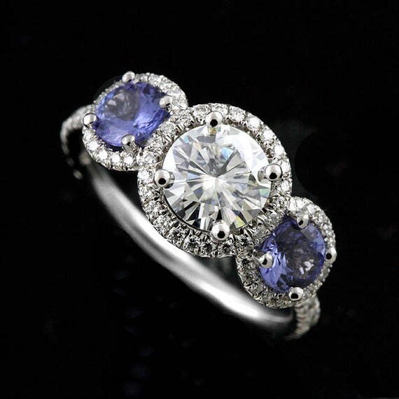 Tanzanite Engagement Ring, Forever One Moissanite Ring, Three