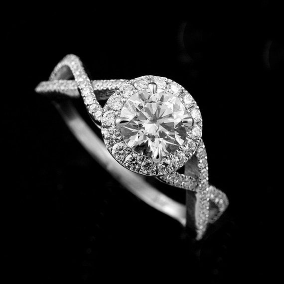 Halo Diamond Ring Setting Split Twisted Shank Engagement | Etsy