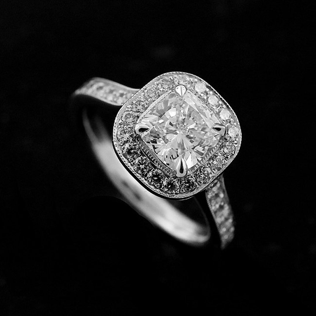 Cushion Halo Ring Setting Diamond Engagement Ring Half Way Etsy