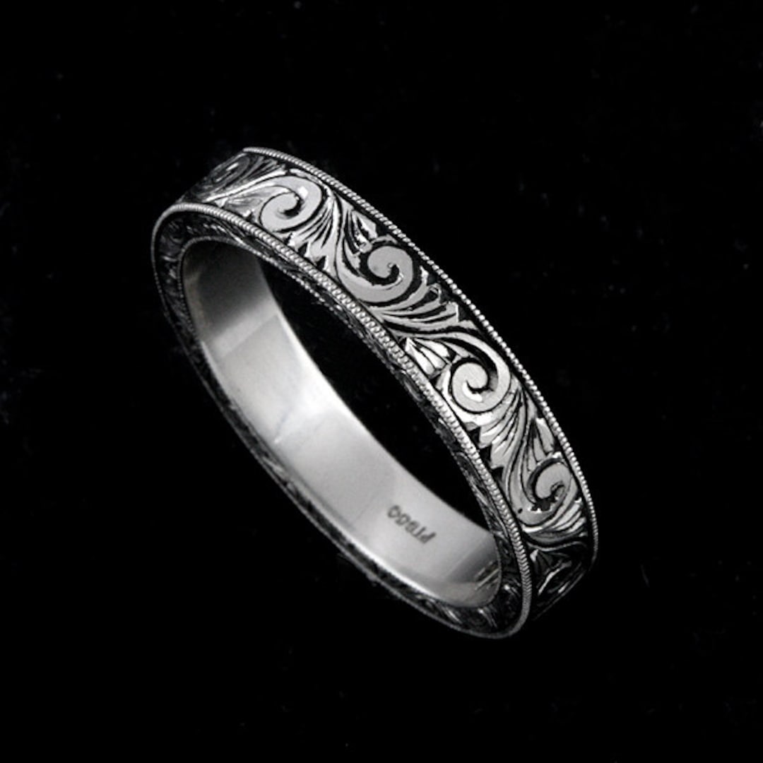 Antique Engraved Band, Hand Engraved Eternity Wedding Ring