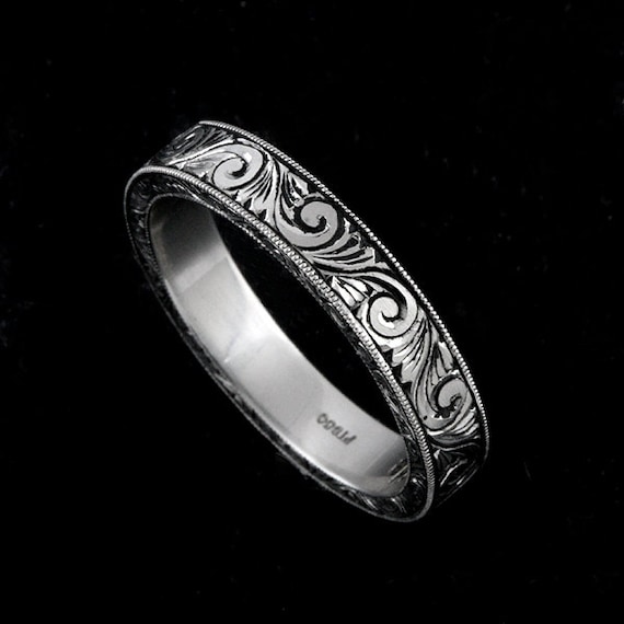 保障できる Antique Engraved Band, Hand Engraved Eternity Wedding Ring アクセサリー
