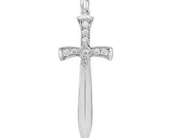 Diamond Cross Necklace, Small Cross Sword Pendant, Religious Symbol Necklace, Christianity Cross, Conflict Free Diamond Cross, Cable Chain