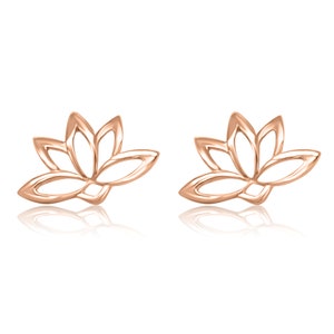 Lotus Flower Earrings, Yellow Gold Lotus Studs Earrings, Sacred Lotus Posts Earrings, Buddhist Symbol Earrings, Floral Post And Push Back image 1