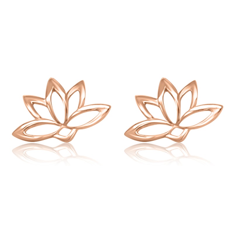 Lotus Flower Earrings, Yellow Gold Lotus Studs Earrings, Sacred Lotus Posts Earrings, Buddhist Symbol Earrings, Floral Post And Push Back image 1