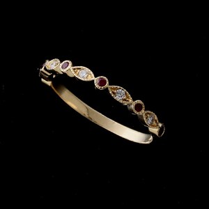 Ruby Diamond Wedding Band, Half Way Women&#39;s Wedding Ring, Marquise Shape Wedding Ring, Rubies Band, Yellow Gold Platinum Gemstone Band 1.9mm