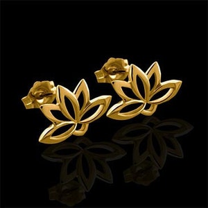 Lotus Flower Earrings, Yellow Gold Lotus Studs Earrings, Sacred Lotus Posts Earrings, Buddhist Symbol Earrings, Floral Post And Push Back image 3