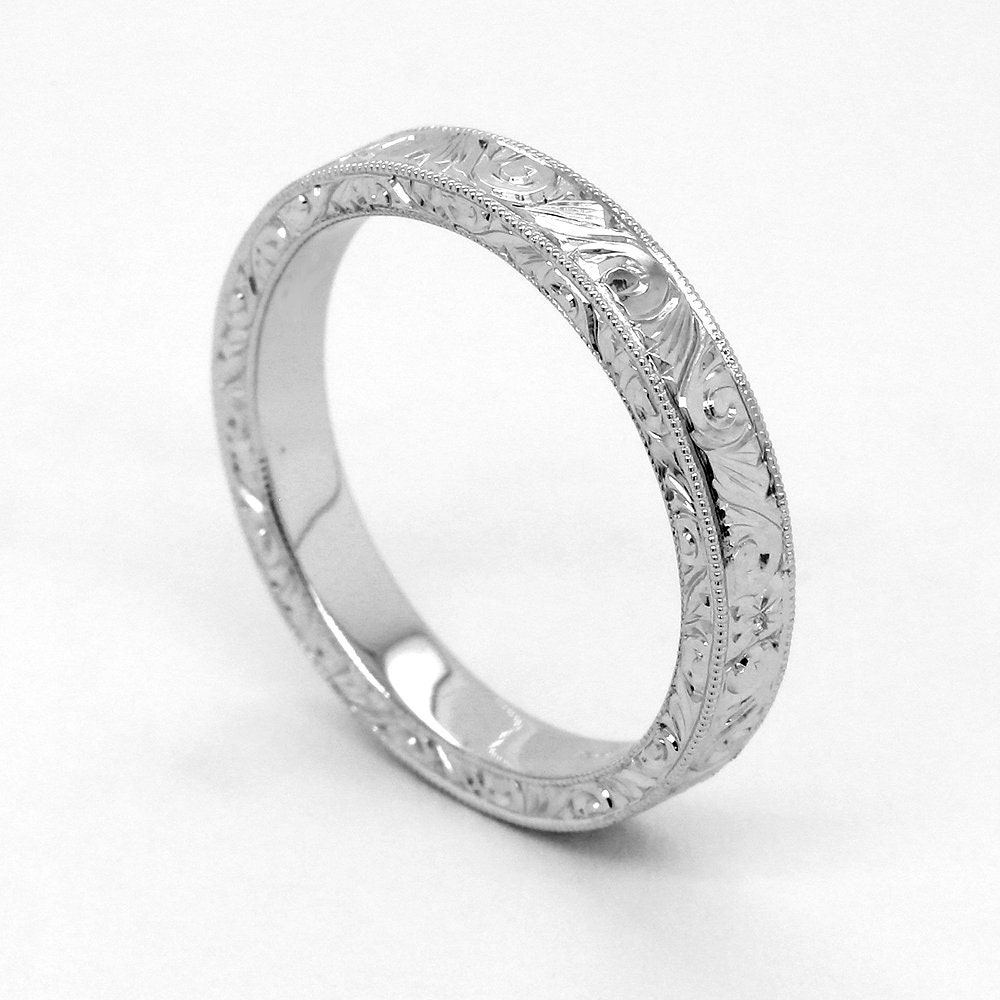 Hand Engraved Wedding Ring Art Deco Style Wedding Band Etsy UK
