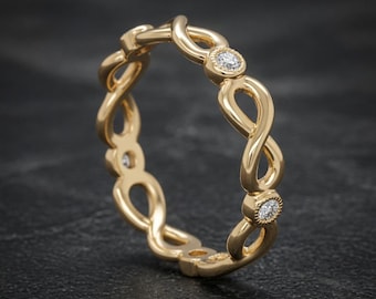 Diamond Infinity Wedding Band – Milgrain Bezel Ring in 14K Gold