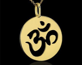 OM AUM Gold Large Necklace, OM Disc Charm Pendant, Religious Symbol Necklace, Hinduism Buddhists Symbol Necklace, Cable Chain Lobster Clasp