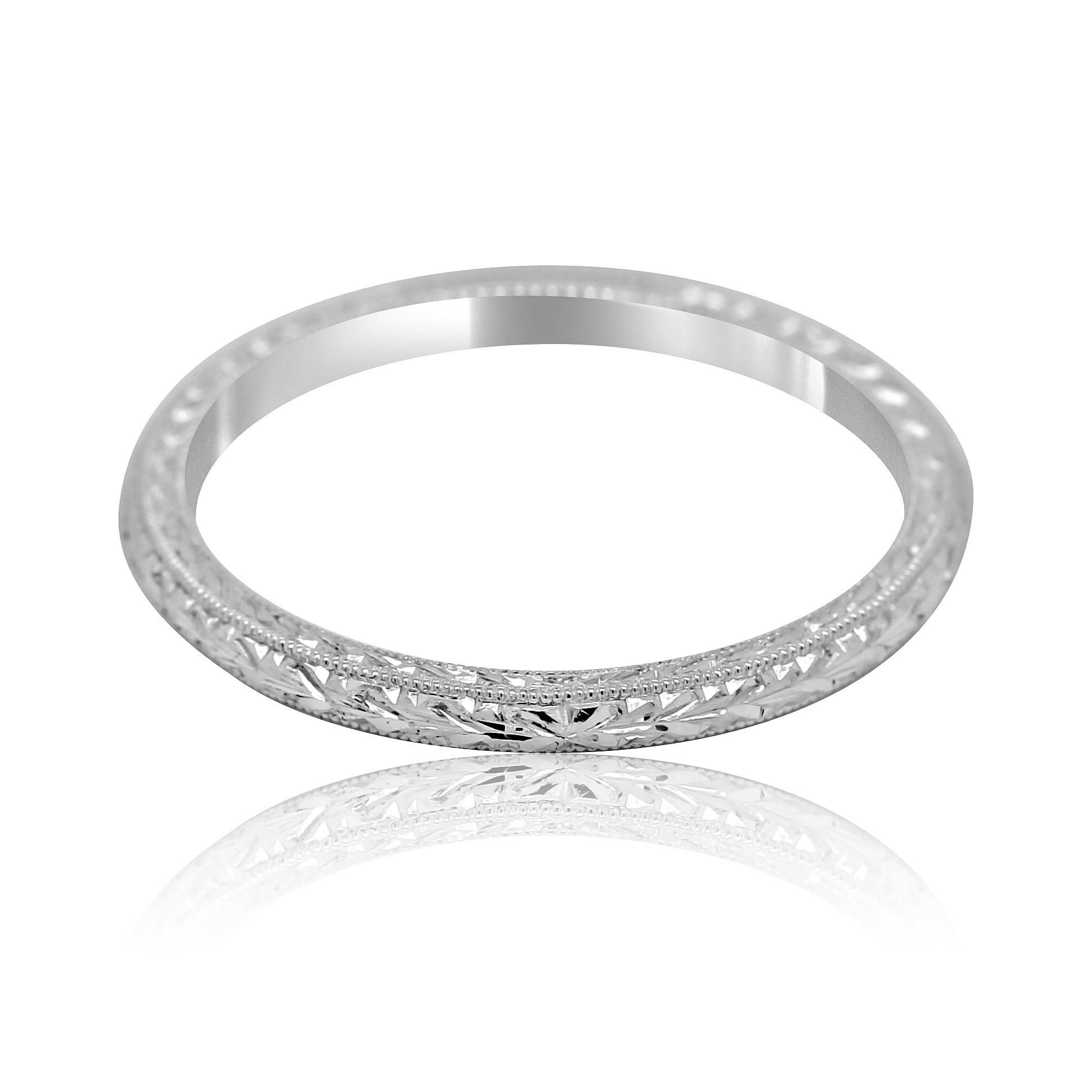 Wheat Engraved Ring, Art Deco Thin Wedding Ring, Stackable Wedding Band, Skinny Stacking Band, 14K Gold Nickel Free Gold Platinum 1.8mm