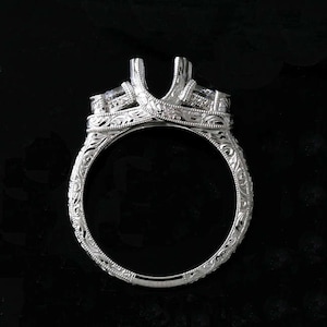 Edwardian Engagement Ring, Pear Shape Diamond Ring, Three Stone Engagement Ring, Hand Engraved Milgrain Ring, Diamond Proposal Ring Setting