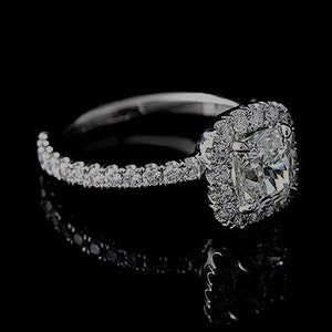Cushion Halo Ring Mounting, Halo Diamond Engagement Ring, Cut Down Micro Pave Diamond Ring, Gold Platinum Ring Setting For Cushion Center image 2