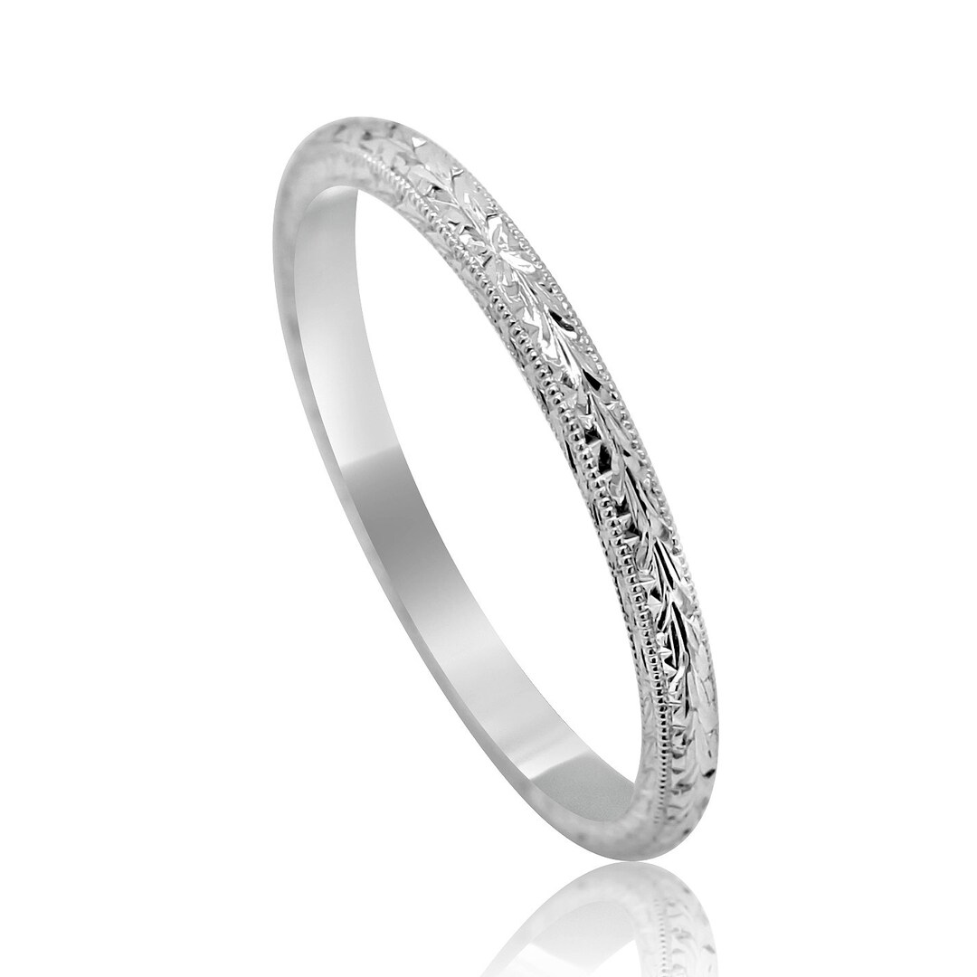 Silver Engraved Ring, Art Deco Wedding Ring, Straight Silver Wedding ...