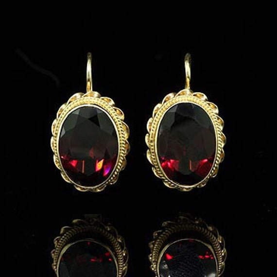 Garnet Earrings Antique Style Earrings Wire Back Gold Earrings