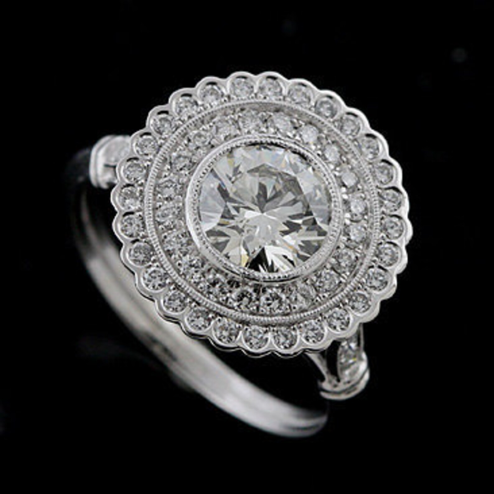 Flower Halo Ring Double Halo Diamond Engagement Ring Art Etsy