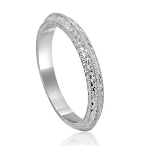 Knife Edge Women's Weeding Ring, Double Milgrain Wedding Band, Scroll Hand Engraved Band, Gold Platinum Palladium Band 2.5mm, Straight Band image 1