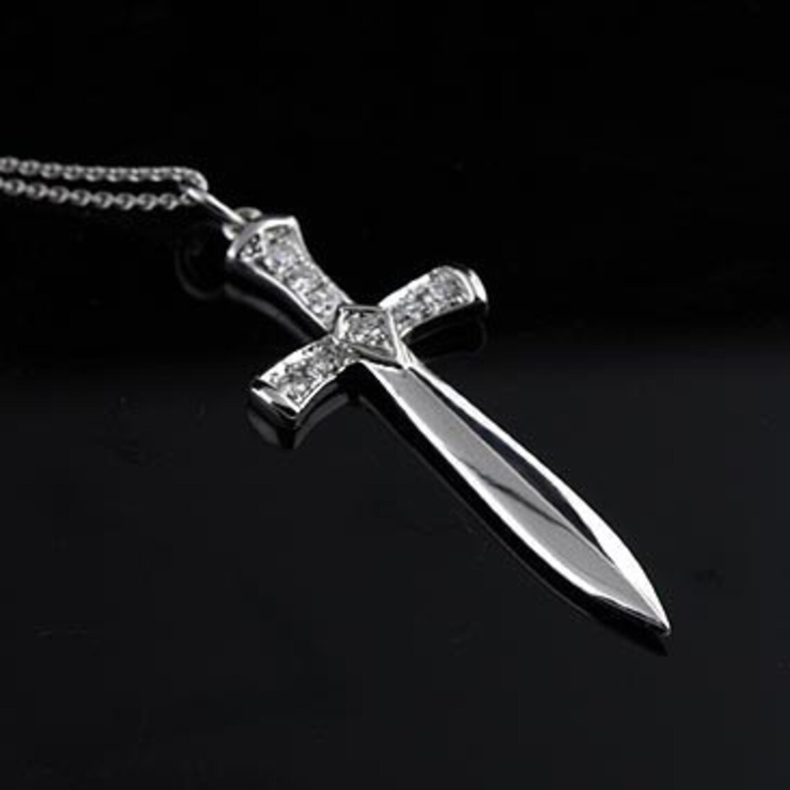 Diamond Cross Necklace Small Cross Sword Pendant Religious Etsy