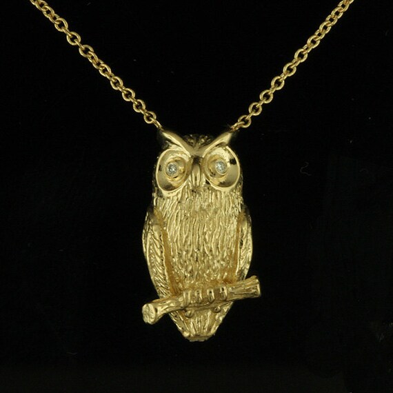Yellow Gold Owl Necklace Diamond 