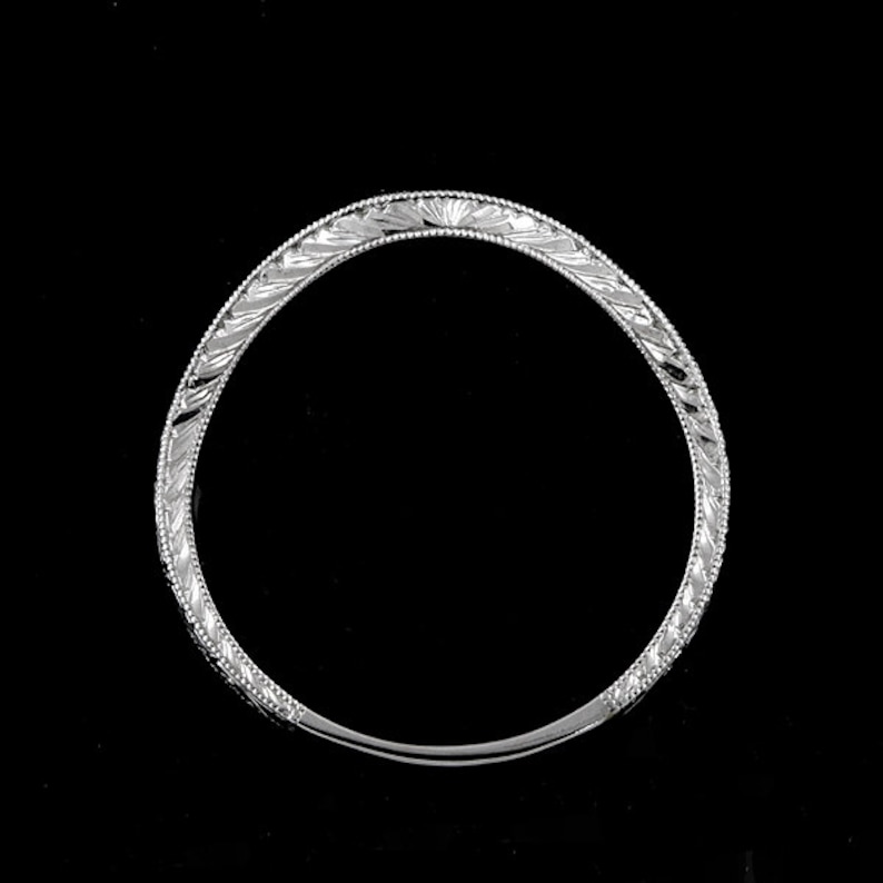 Deep Curved Engraved Thin Gold Band