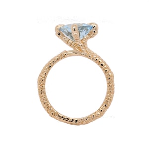 10mm Aquamarine Engagement Ring, Eagle Claw Nature Inspired Ring, Non Traditional Solitaire Ring, 14K Yellow Gold Ring And Matching Band Set